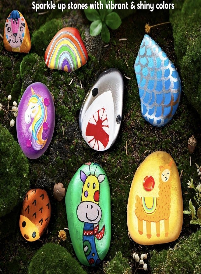 Kienlix Kids Rock Painting Kit, Glow in The Dark, Complete Art Set with 10 Rocks, 12 Paints, Brushes, Gems, Stickers, Creative Craft Activity for Children Ages 6-12 - Image 4